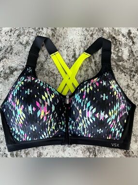 VSX Black Geometric Print Sports Bra with Neon Yellow Straps